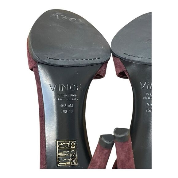 New Vince Adley Burgundy Suede Leather Stiletto Heels Sz 8 Ankle Quiet Luxury - Picture 3 of 8